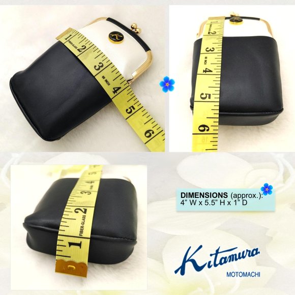 KITAMURA Japan Mini Wallet Bag GenuineLeather Pearlized Ivory Blue Gold Kisslock - Picture 9 of 11